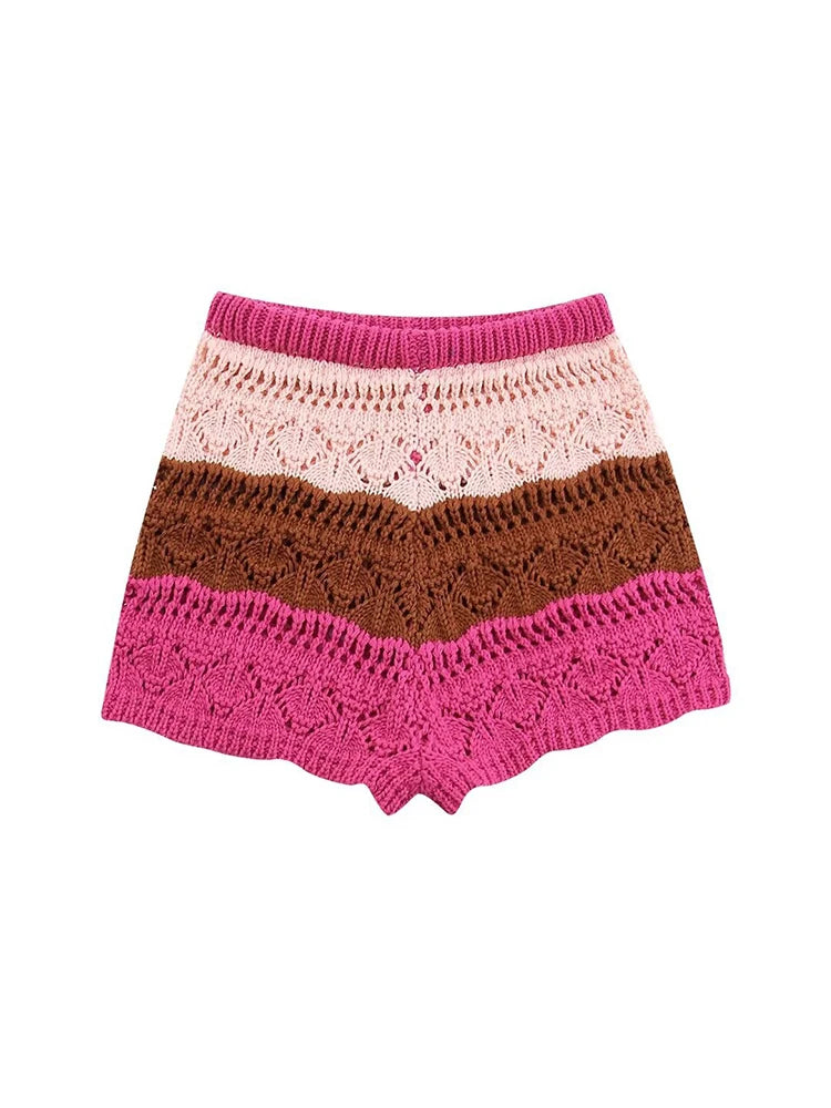 Co-ord estivo donna 2025 — Set maglia jacquard a righe con cardigan e shorts