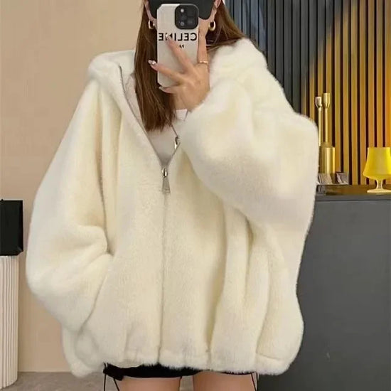 Felpa con cappuccio foderata in pile donna – Giacca casual oversize per l'autunno e l'inverno