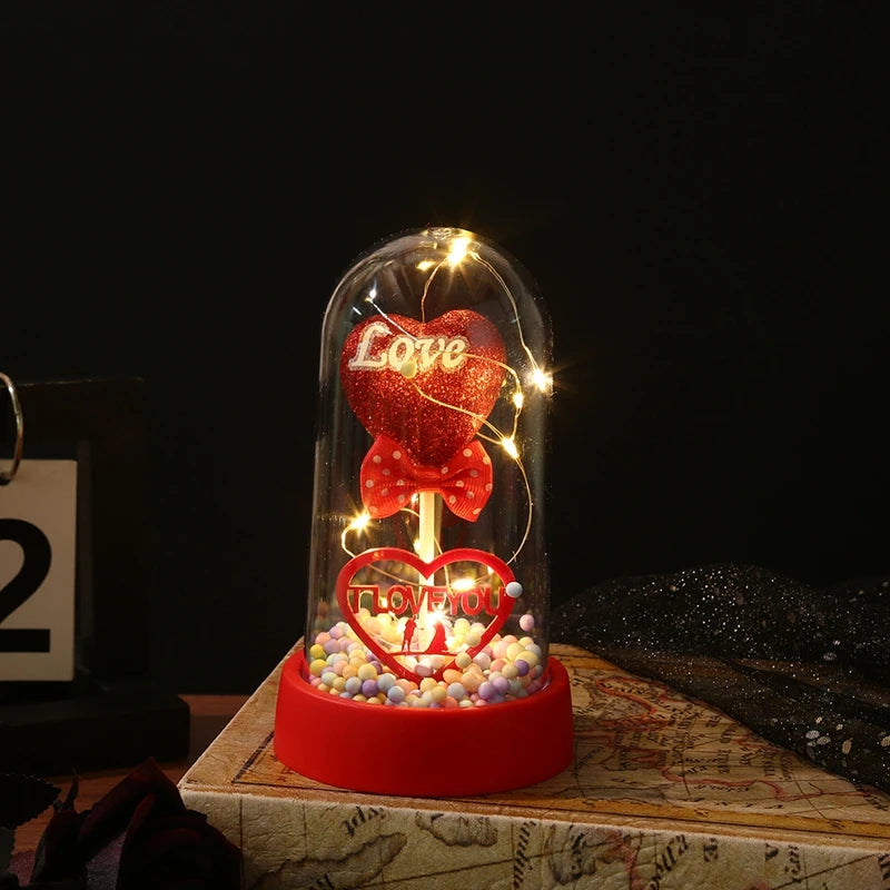 Rosa Eterna in Vetro con Luce – Fiore Romantico Regalo San Valentino