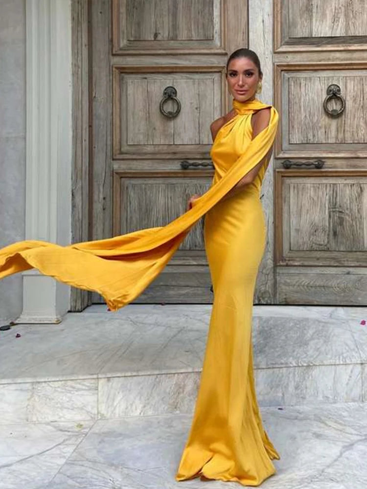 Abito da sera in raso con fiocco per donna – abito elegante schiena scoperta