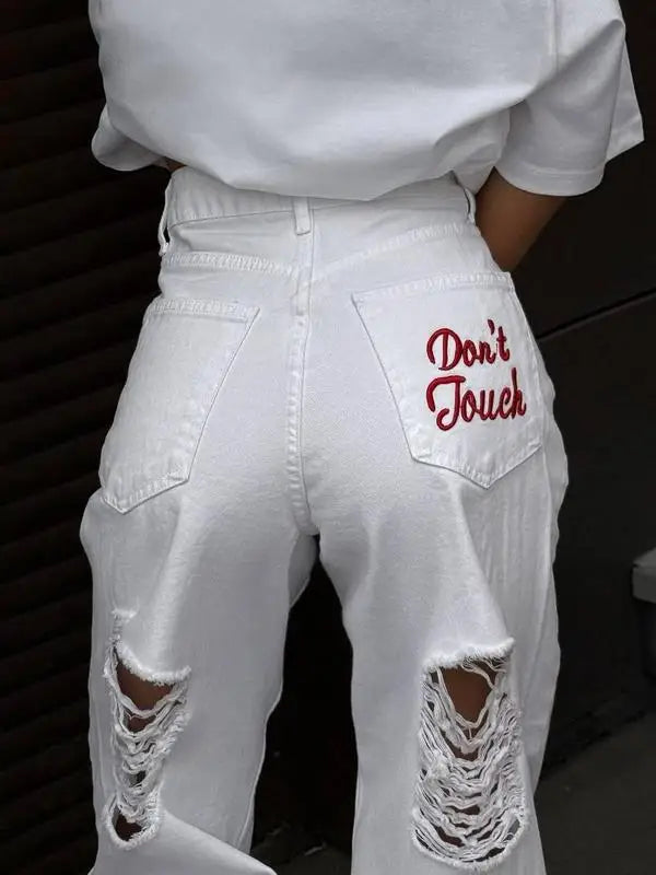 Shorts Jeans Donna Vita Alta con Ricamo Don’t Touch