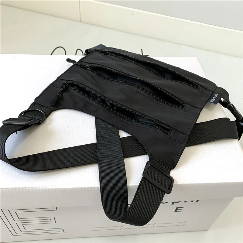 Borsa a petto unisex a 3 strati – pettorina nylon streetwear hip-hop versatile