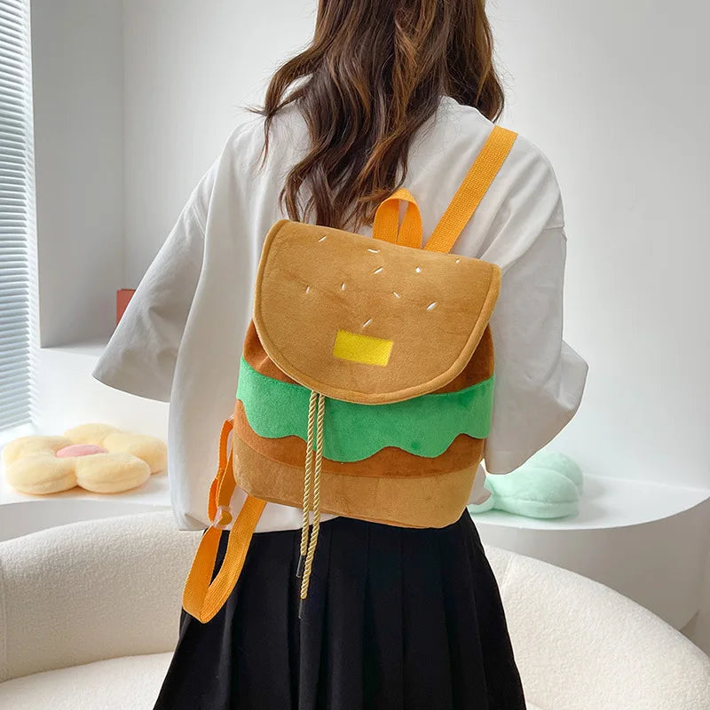 Zaino hamburger cartoon unisex – Backpack kawaii grande capacità per bambini e adulti, design buffo e comodo