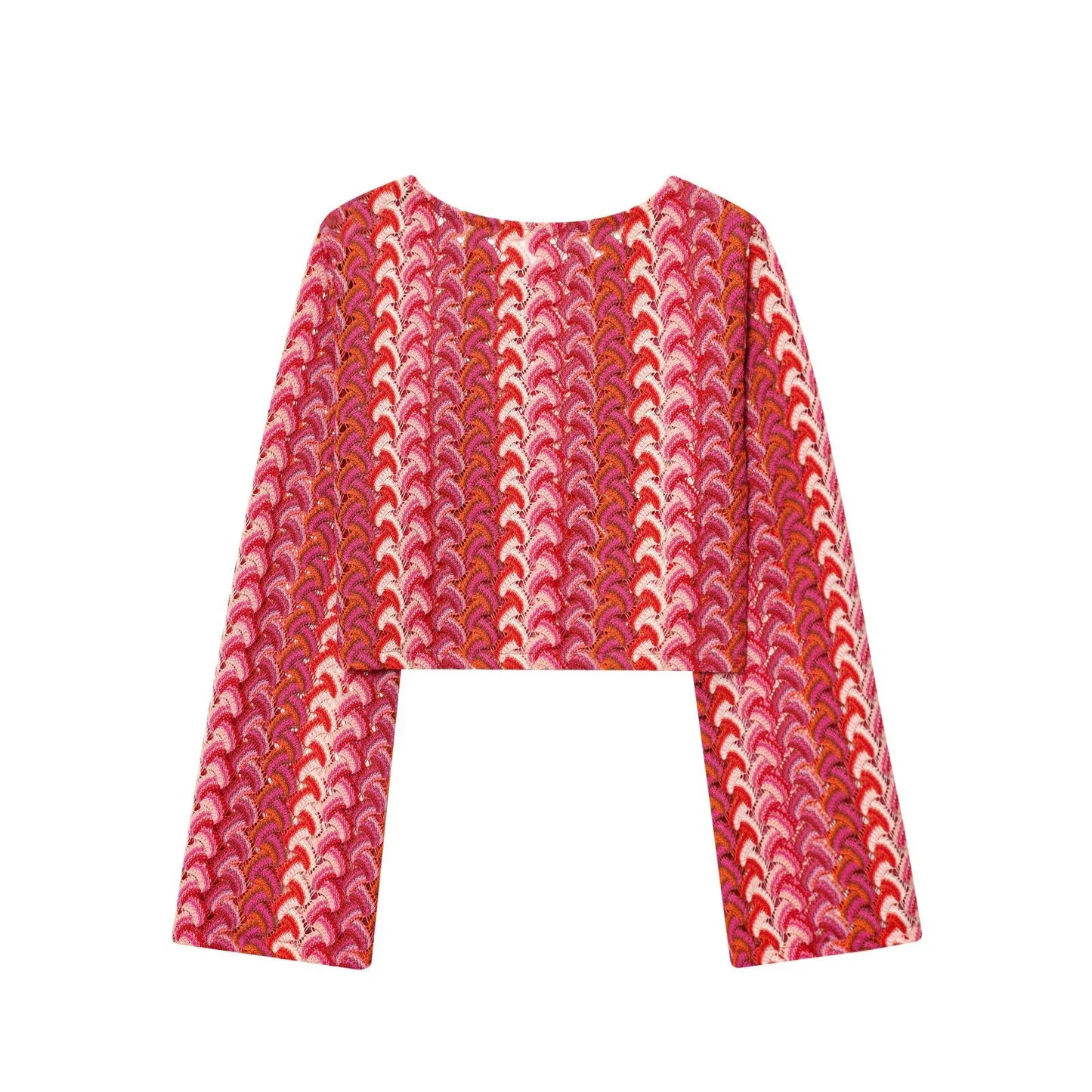 Coordinato donna in maglia crochet – top corto girocollo e pantaloni dritti vita alta