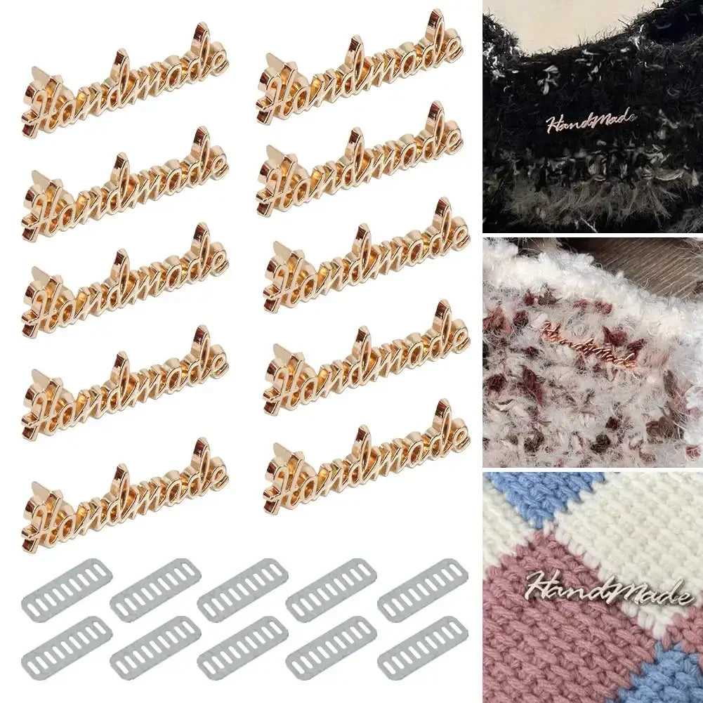 10Pcs Handmade etichette in metallo fatte a mano – Personalizzazione per abbigliamento, scarpe, borse e progetti