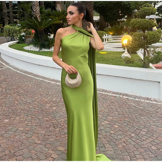 Abito da sera in raso con fiocco per donna – abito elegante schiena scoperta