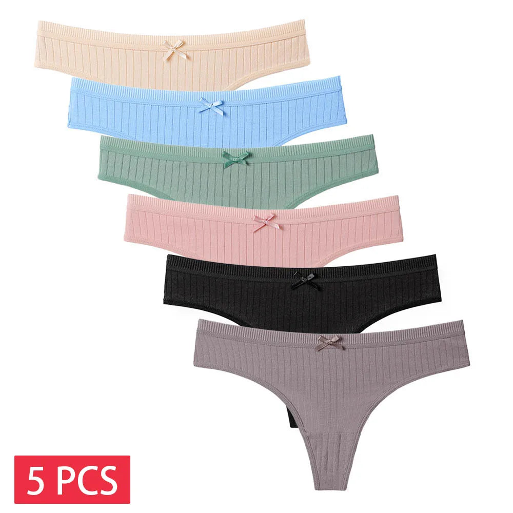 Set 5 pezzi perizomi donna in cotone – G-string low-waist comfort quotidiano, lingerie solid color