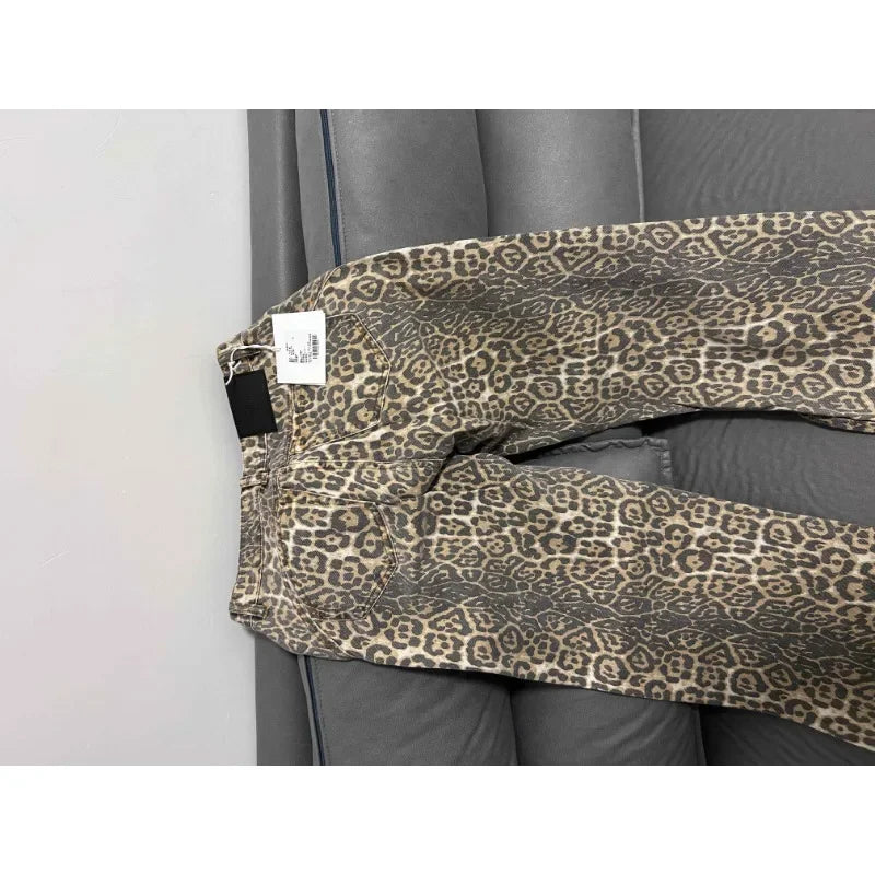 Jeans baggy vita alta leopardato donna – pantaloni oversize Y2K da strada con tasche casual