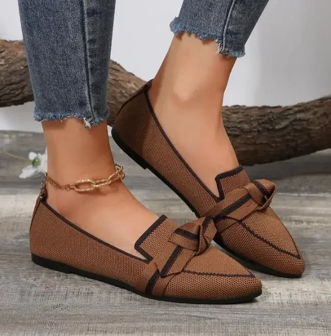 Ballerine Donna – Scarpe Slip-On Traspiranti in Maglia a Punta con Nodo Decorativo