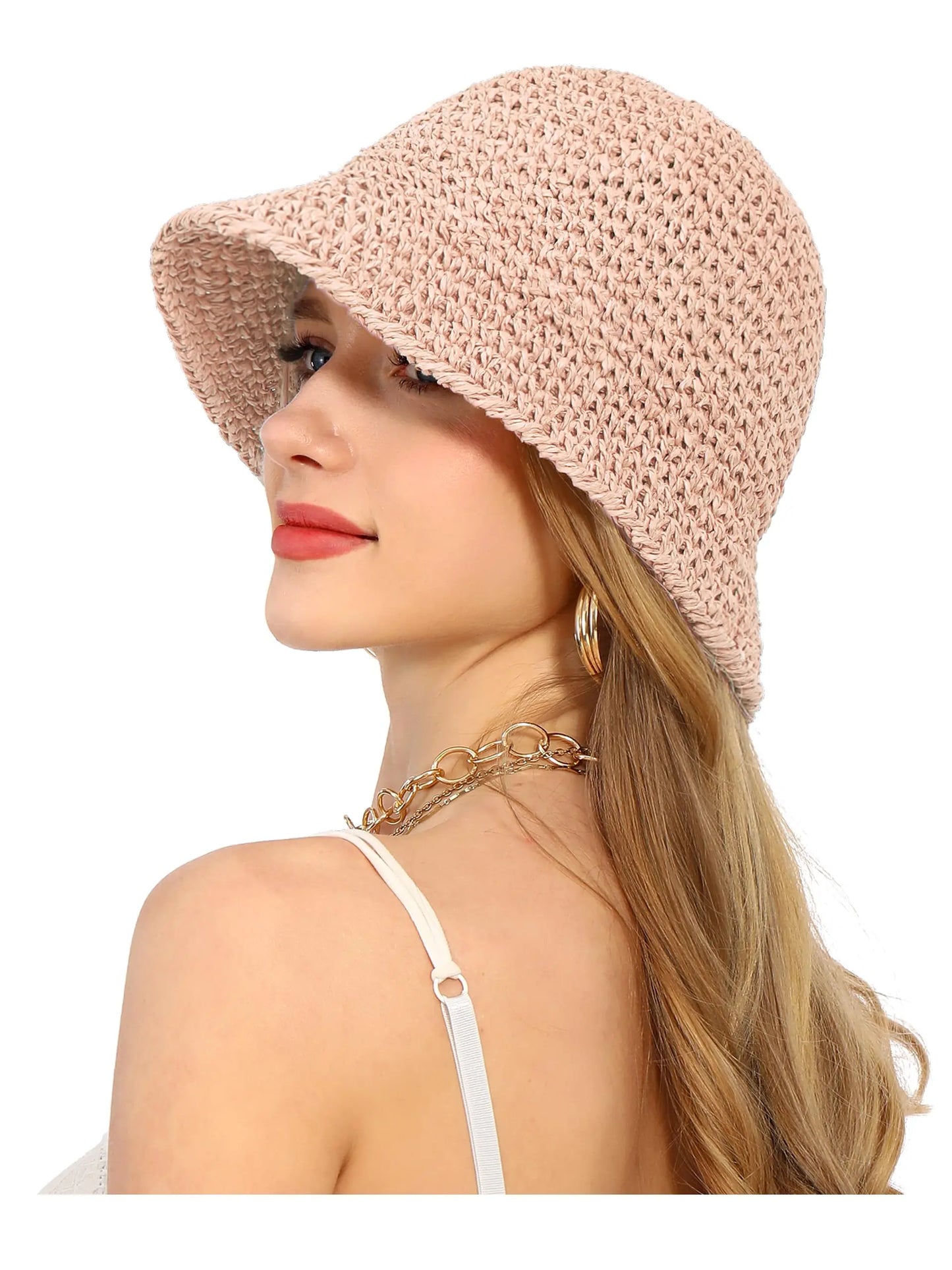 Cappello Estivo Donna in Paglia Khaki Beige o Rosa – Protezione UV e Stile Casual per la Spiaggia