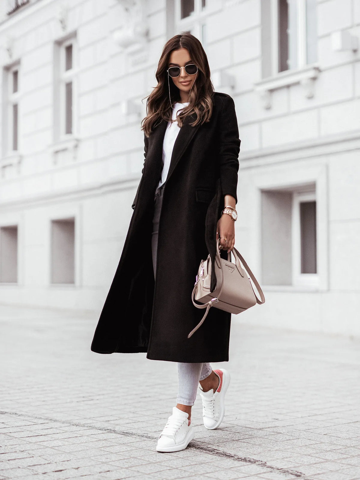 Cappotto Lungo Donna con Cintura e Rever - immagine 11