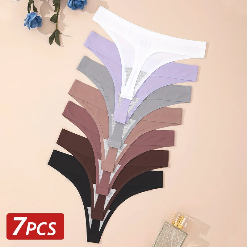 Set 7 pezzi perizomi donna seamless in ice-silk – vita bassa, T-back ultra sottile, mutandine low-waist comfort e invisibili