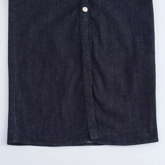 Vestito midi in denim “1975 Series” – abito donna con rever, zip laterale e vita effetto plissé