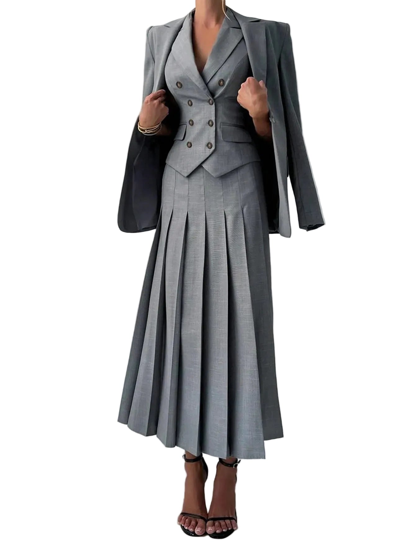 Completo Donna Elegante 3 Pezzi Blazer Gilet e Gonna – Set Business Ufficio Chic