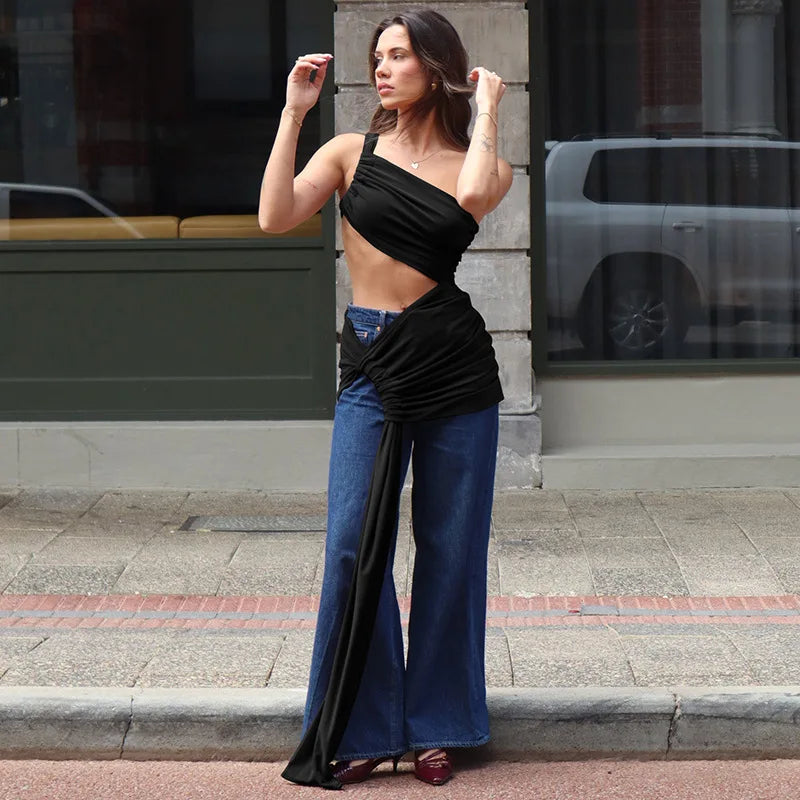 Completo 2 Pezzi Donna Estate 2025 – Top Corto Schiena Scoperta + Gonna Spacco Elegante per Party & Streetwear