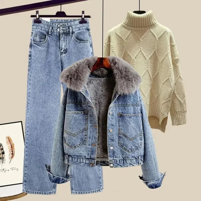 Giacca denim foderata in pile da donna – giacca imbottita spessa per autunno / inverno 2025 stile street