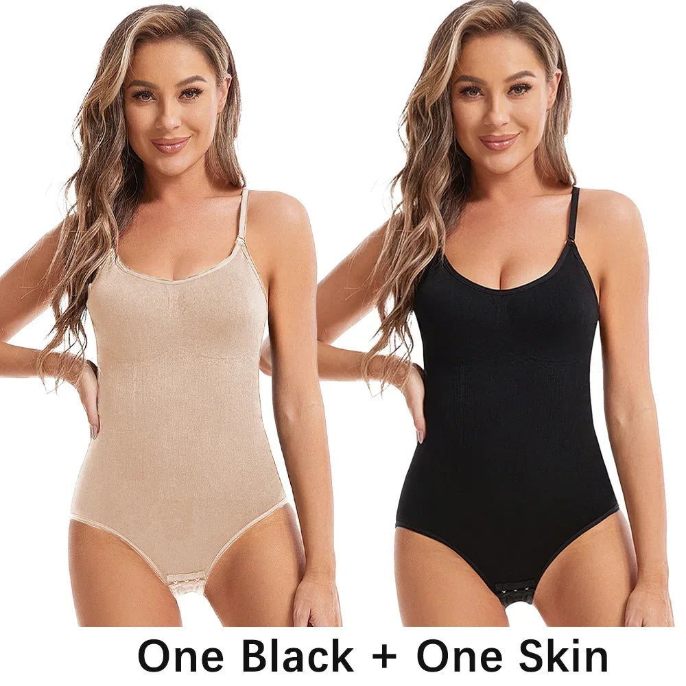 Body modellante a compressione senza cuciture per donna con spalline regolabili – nude, nero, marrone