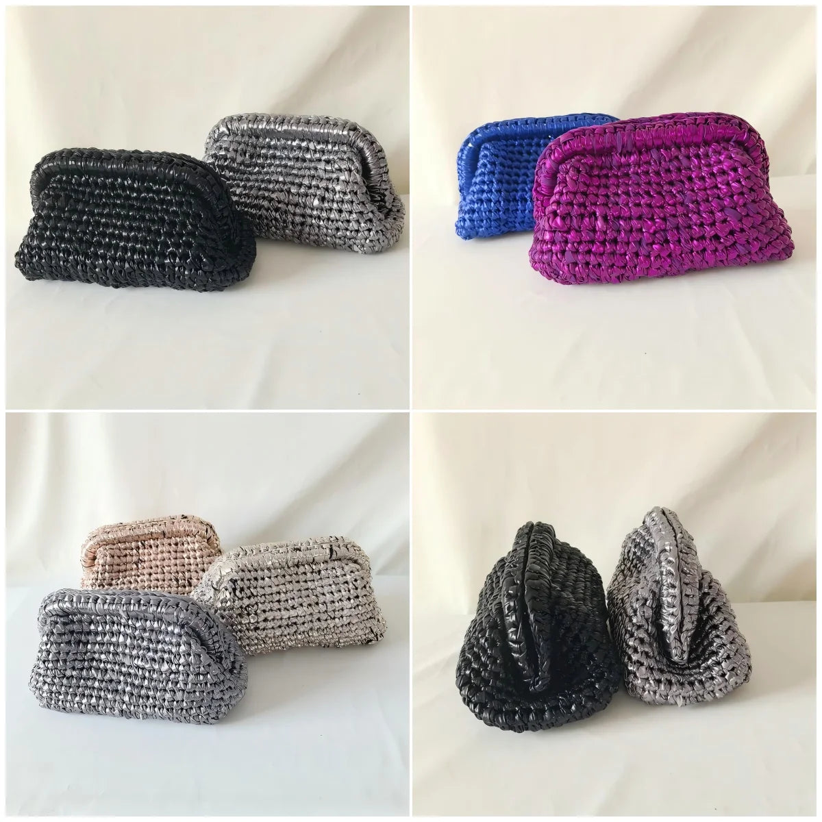 Clutch donna fatta a mano in crochet metallico – pochette elegante in filo metalizzato