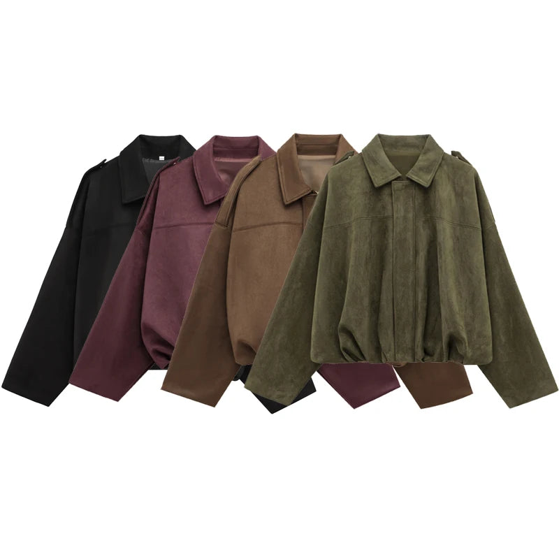 Giacca Bomber Donna con Zip, Collo a Revers e Maniche Lunghe – Giubbotto Corto Stile High Street 2025 per Autunno/Inverno