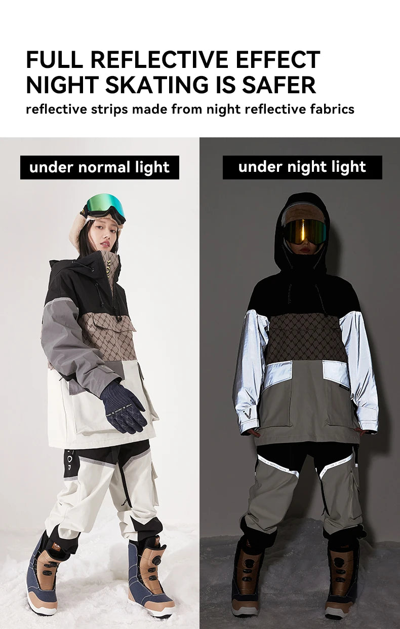 Tuta da sci unisex con cappuccio e dettagli riflettenti – giacca imbottita, impermeabile e termica per sport invernali
