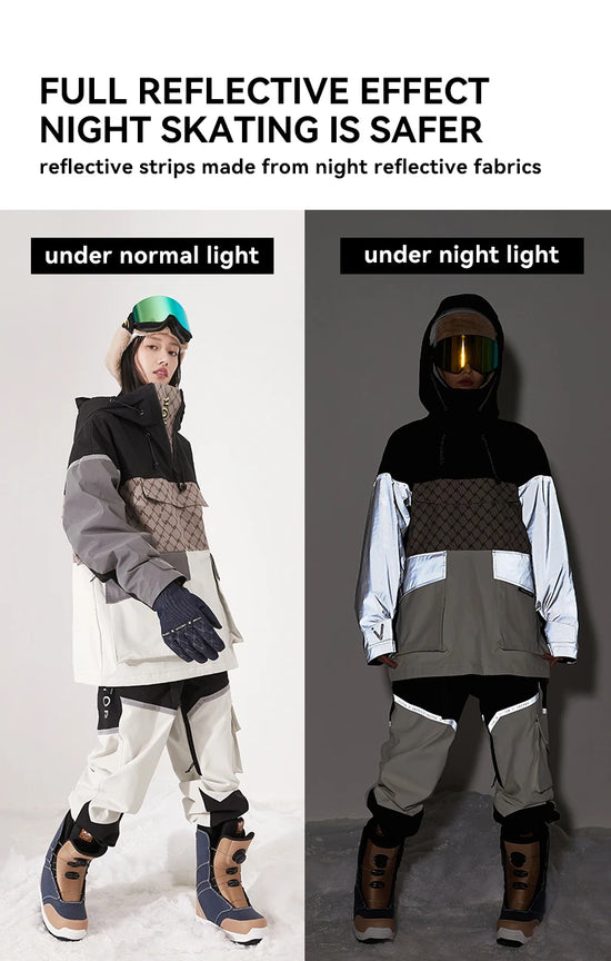 Tuta da sci unisex con cappuccio e dettagli riflettenti – giacca imbottita, impermeabile e termica per sport invernali