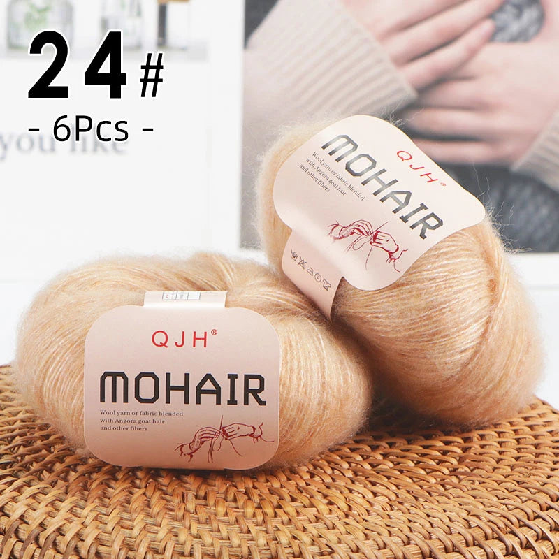 Set 6 gomitoli filato mohair morbido – lana angora effetto fluffy per maglioni, sciarpe, shawl fai-da-te