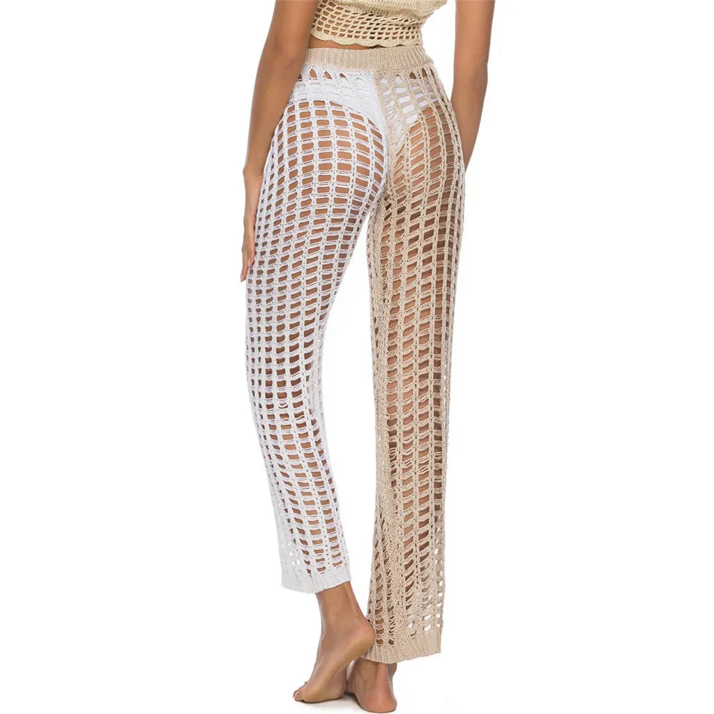 Pantaloni copricostume mesh trasparente con frange – Estate 2025
