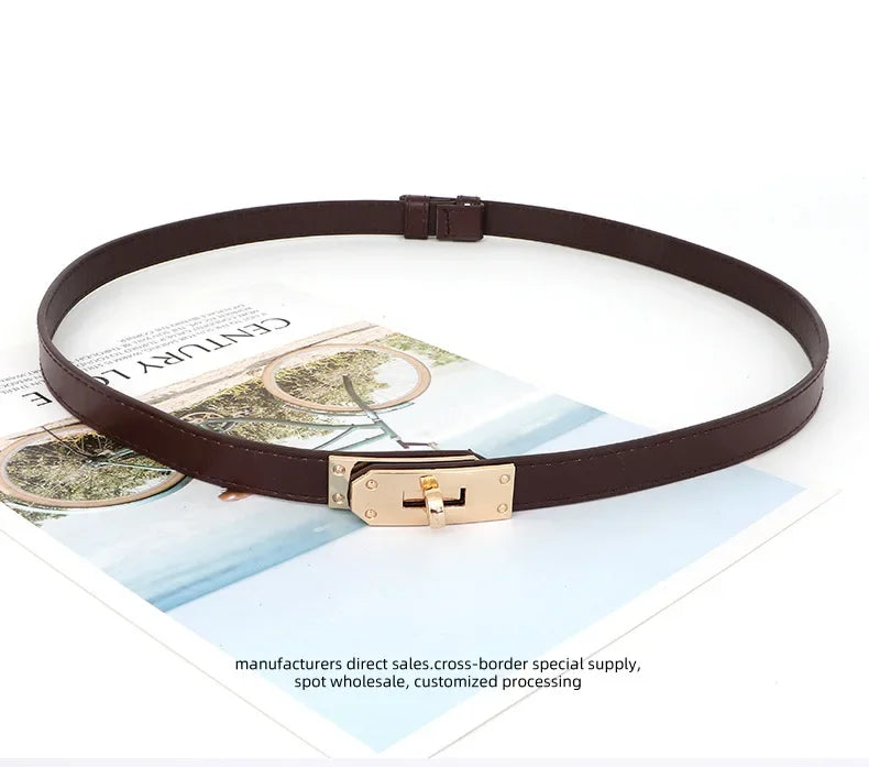 Cintura sottile donna in ecopelle con fibbia in metallo – Skinny waist belt regolabile elegante