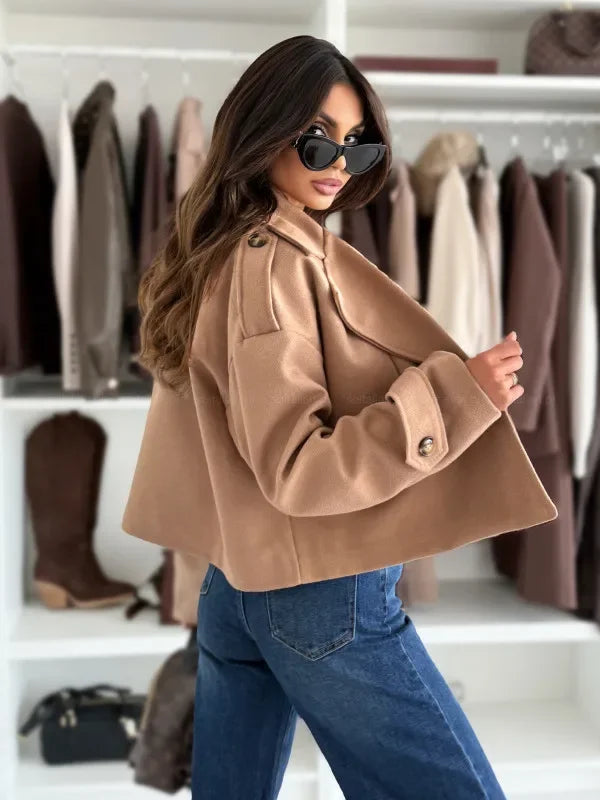 Mini coat in lana donna 2025 – Giacca corta con collo da tailleur, versatile ed elegante per l’autunno/inverno