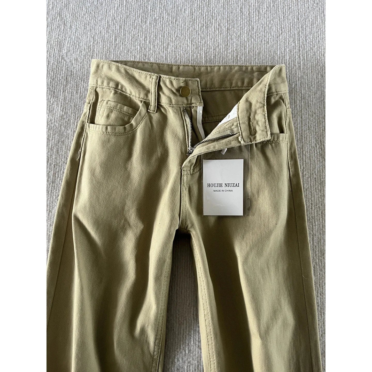 Jeans khaki a vita bassa da donna – stile retrò americano, gamba larga, lunghezza completa, micro flare, taglie comode, casual e confortevoli