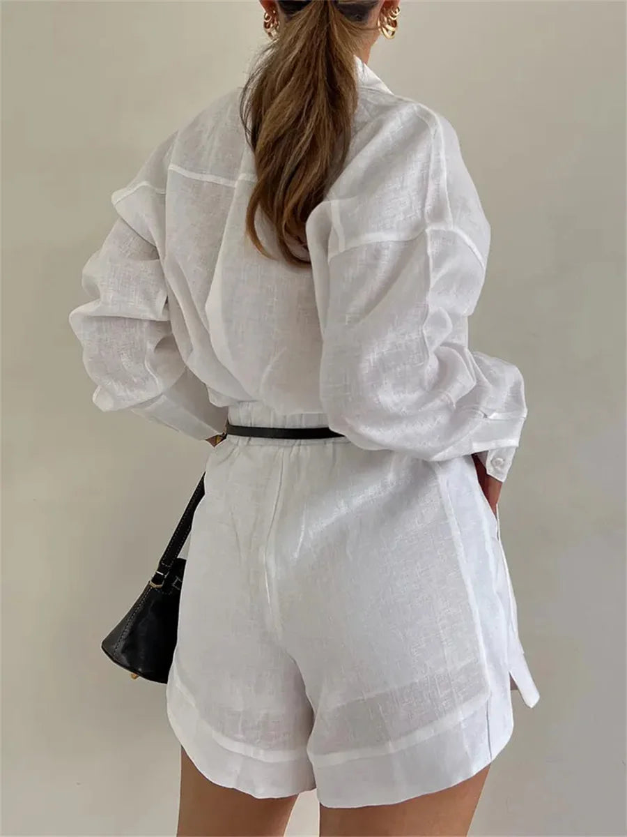 Completo da donna – camicia colletto revers e pantaloni elasticizzati casual-cozy