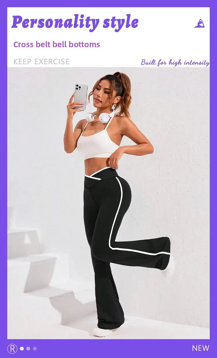 Pantaloni high waist yoga donna 2025 – Wide-leg / bell bottom a righe che valorizzano i fianchi, leggings sportivi comodi