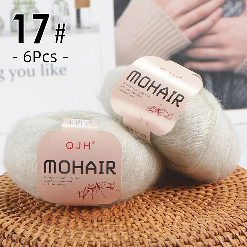 Set 6 gomitoli filato mohair morbido – lana angora effetto fluffy per maglioni, sciarpe, shawl fai-da-te