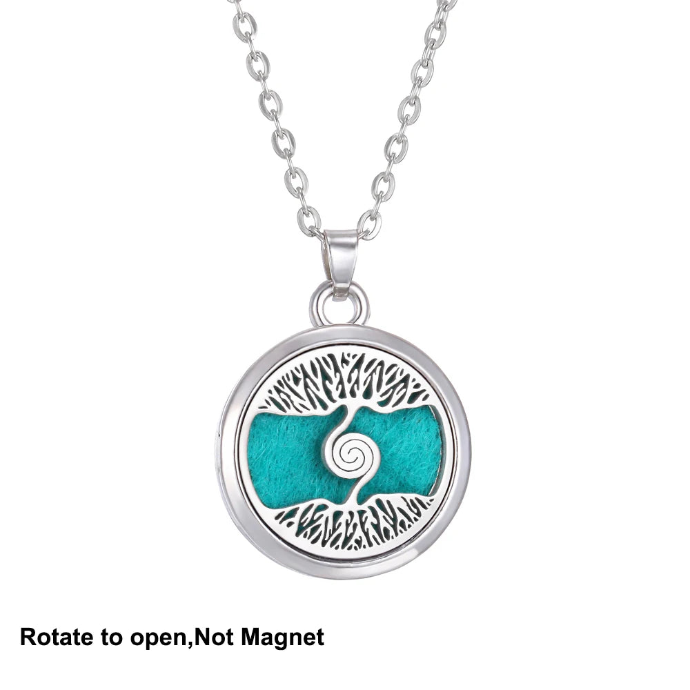 Collana Aromaterapia Albero della Vita – Ciondolo Rotondo Diffusore Oli Essenziali in Acciaio Inox | Idea Regalo Donna