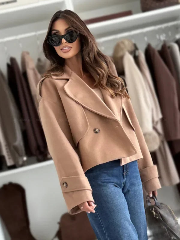 Mini coat in lana donna 2025 – Giacca corta con collo da tailleur, versatile ed elegante per l’autunno/inverno