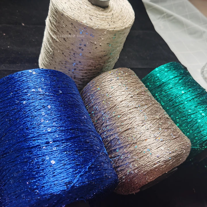 Filato Ice Silk con paillettes 500 g – Yarn mercerizzato con sequin per lavori a uncinetto, maglieria decorativa e top scintillanti