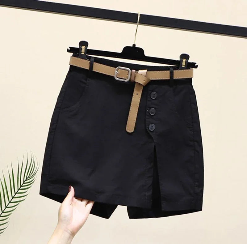 Gonna Pantaloncino Donna Vita Alta – Shorts A-Line con Bottoni
