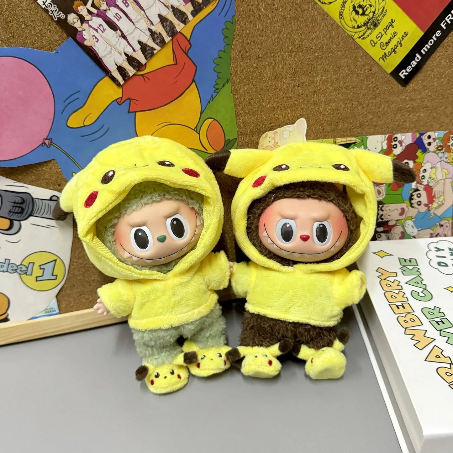 Set di abbigliamento per bambola Labubu da 17 cm – Tuta Pikachu con cappuccio e accessori