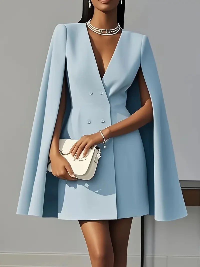 Giacca blazer abito donna elegante – doppio petto con maniche a mantella, stile cape dress per cerimonie