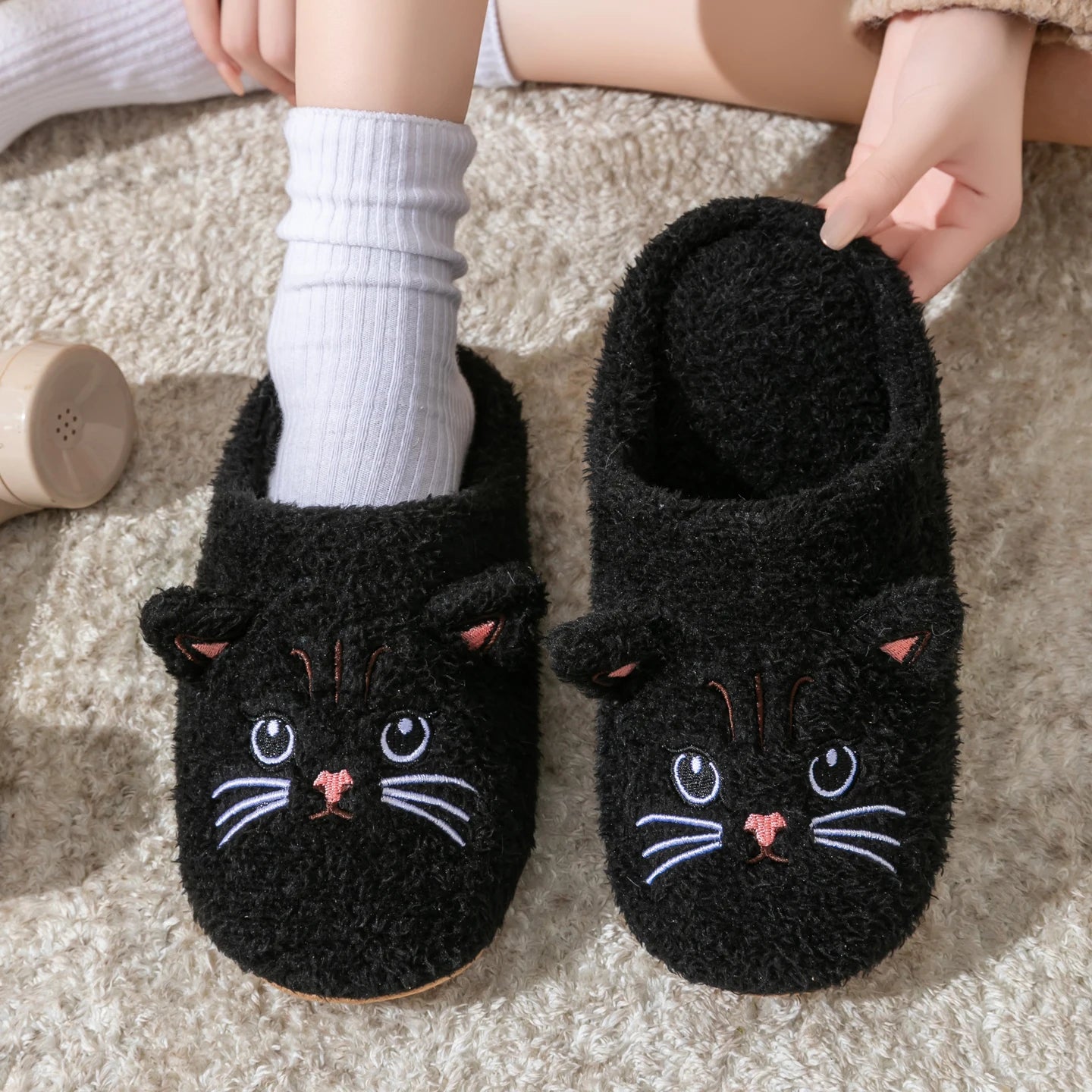 Pantofole Peluche Gatto Unisex per Casa, Invernali, Antiscivolo, Morbide e Calde
