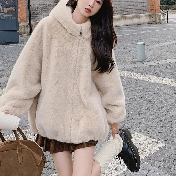 Felpa con cappuccio foderata in pile donna – Giacca casual oversize per l'autunno e l'inverno
