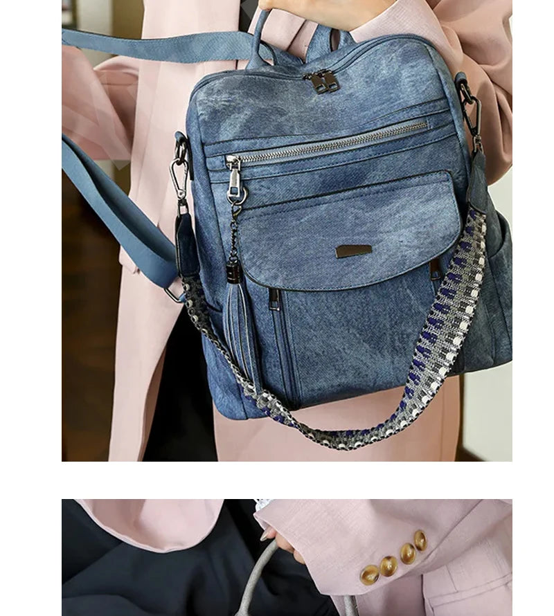 Zaino donna in pelle sintetica impermeabile + ant-furto – travel business college backpack grande capacità con nappina 2025