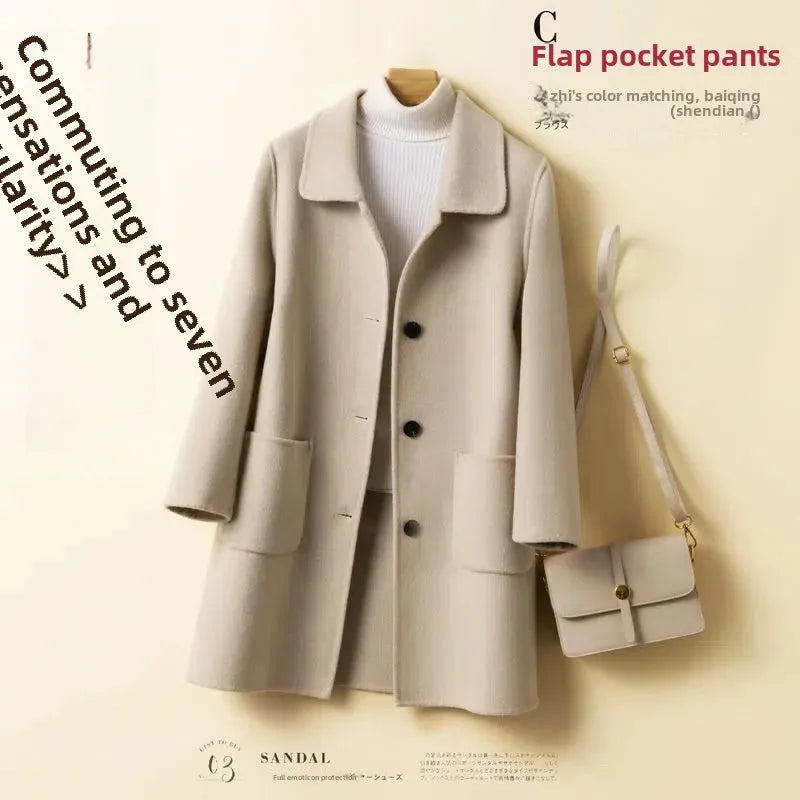 Cappotto in lana donna – Overcoat doppio lato, taglio medio, stile elegante per autunno e inverno
