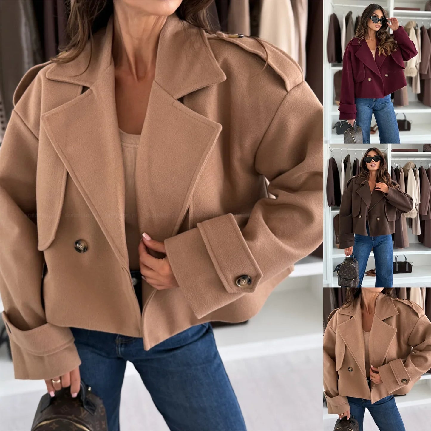 Mini coat in lana donna 2025 – Giacca corta con collo da tailleur, versatile ed elegante per l’autunno/inverno