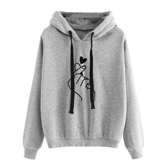 Felpa autunnale con cappuccio e cuore con dito – felpa oversize in pile con tasche e coulisse per look casual e trendy