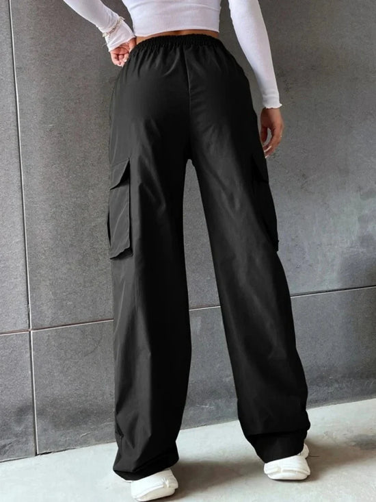 Pantaloni baggy jogger donna vita alta eleganti – pantaloni cargo straight chic oversize con vita elastica