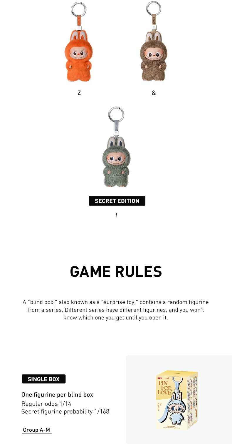 POP MART The Monster Pin for Love Series – Portachiavi in peluche vinilico, blind box (N-Z), edizione limitata, un pezzo per ordine