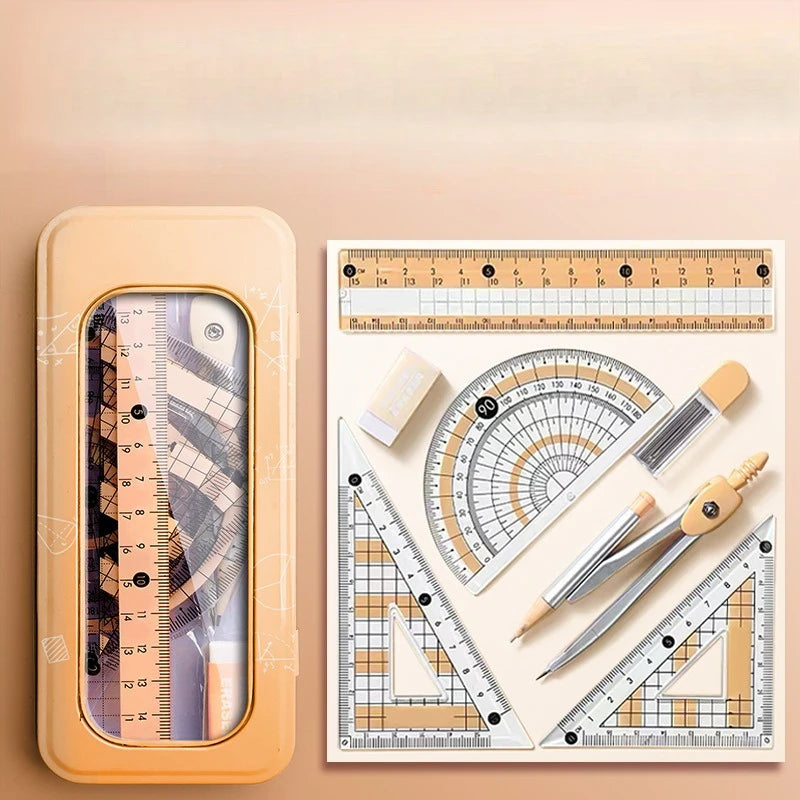 Ruler 8-piece Set Student-specific Compass Measuring Angle Ruler Triangle Ruler Ruler Full Set of Ruler Stationery Gift Package