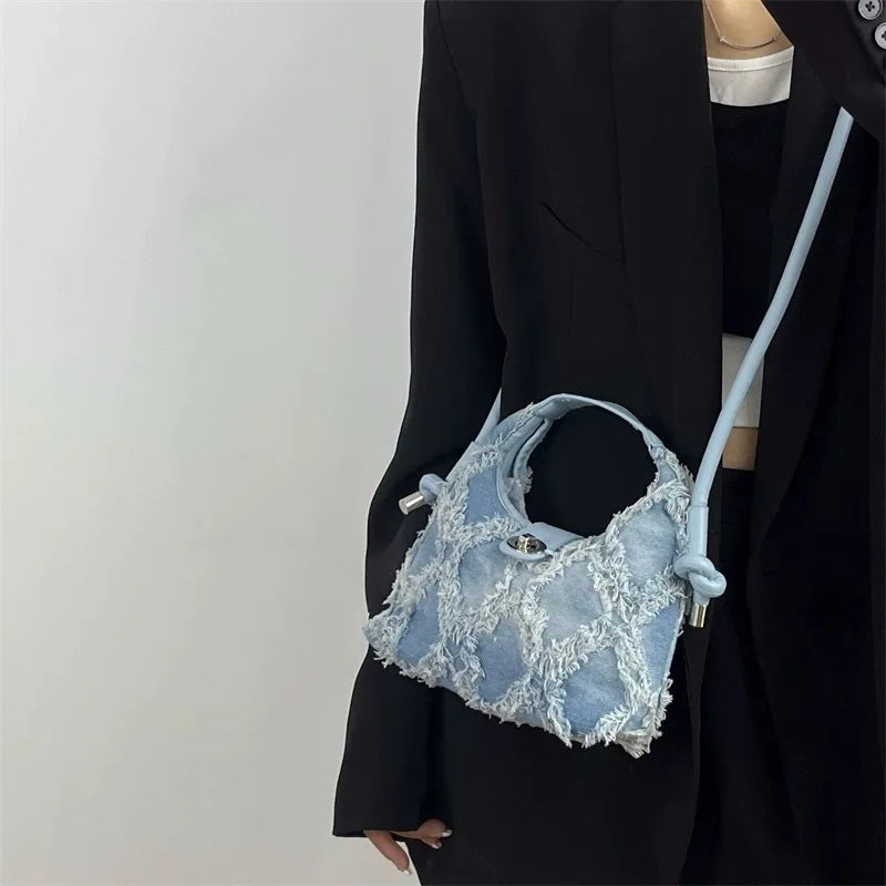 Borsa in Jeans Donna Stile Fashion – Spalla e Tracolla, Design Sfrangiato 2025