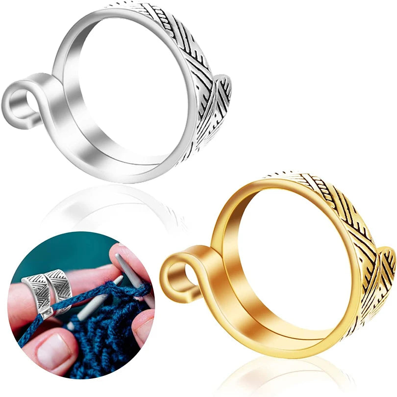 Anello regolabile guida filo per uncinetto/ maglia ‒ knitting loop finger ring aperto, strumento per mantenere tensione filo